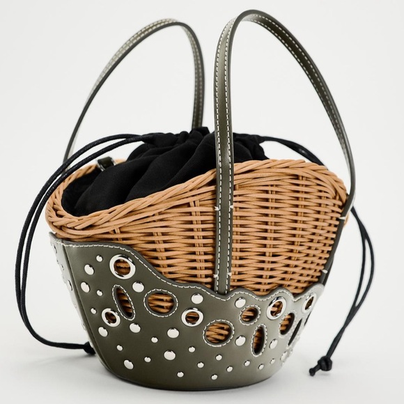 Zara woven basket bag rattan leather, metal details - Picture 5 of 10